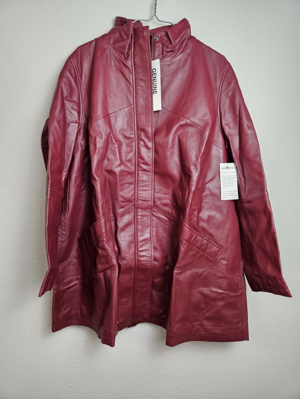 NWT Jessica London Deep Red Genuine Leather Car Coat Jacket 16W